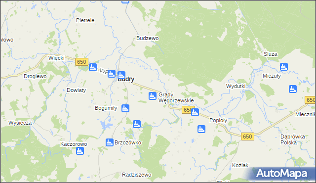 mapa Grądy Węgorzewskie, Grądy Węgorzewskie na mapie Targeo