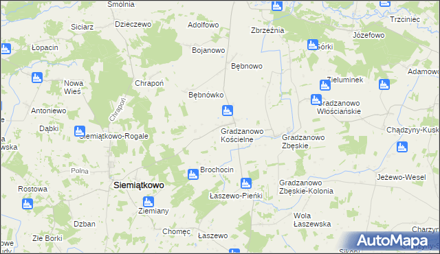 mapa Gradzanowo Kościelne, Gradzanowo Kościelne na mapie Targeo