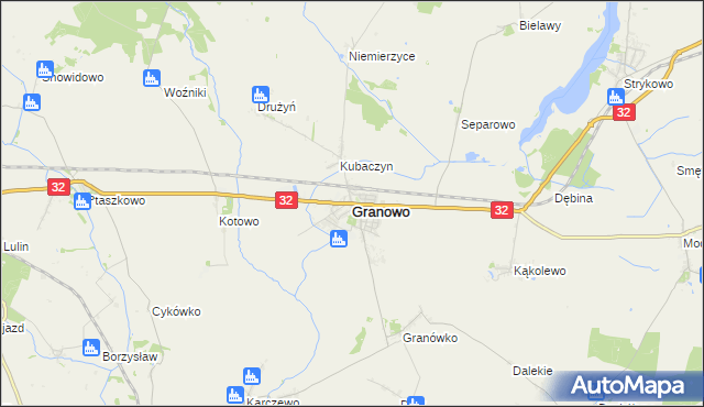 mapa Granowo powiat grodziski, Granowo powiat grodziski na mapie Targeo