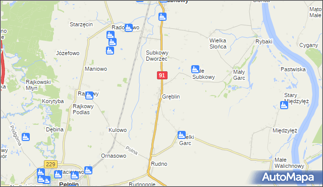 mapa Gręblin, Gręblin na mapie Targeo