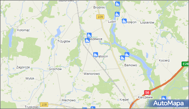 mapa Grębocin gmina Gryfice, Grębocin gmina Gryfice na mapie Targeo