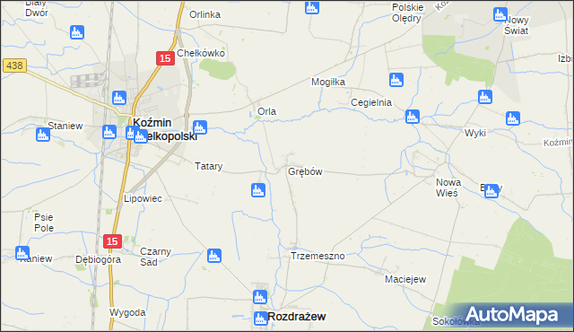 mapa Grębów gmina Rozdrażew, Grębów gmina Rozdrażew na mapie Targeo