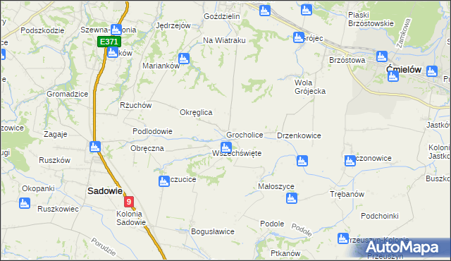 mapa Grocholice gmina Sadowie, Grocholice gmina Sadowie na mapie Targeo
