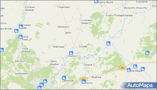 mapa Gródek gmina Klukowo, Gródek gmina Klukowo na mapie Targeo