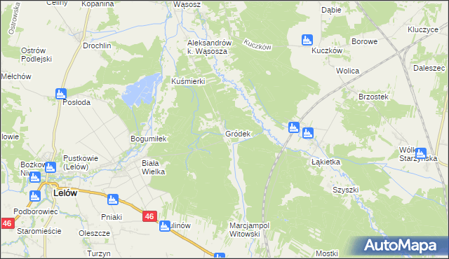 mapa Gródek gmina Lelów, Gródek gmina Lelów na mapie Targeo
