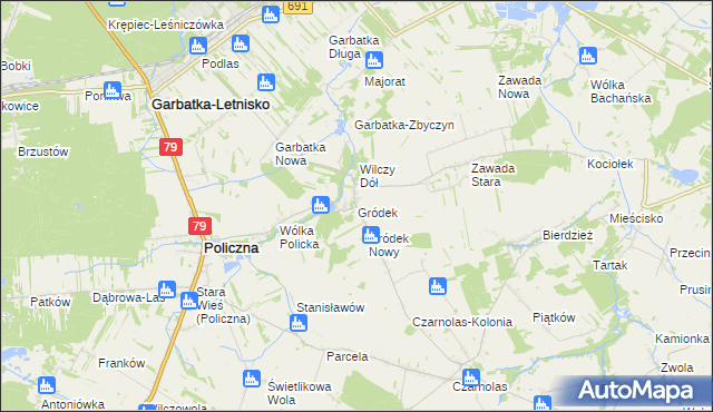 mapa Gródek gmina Policzna, Gródek gmina Policzna na mapie Targeo