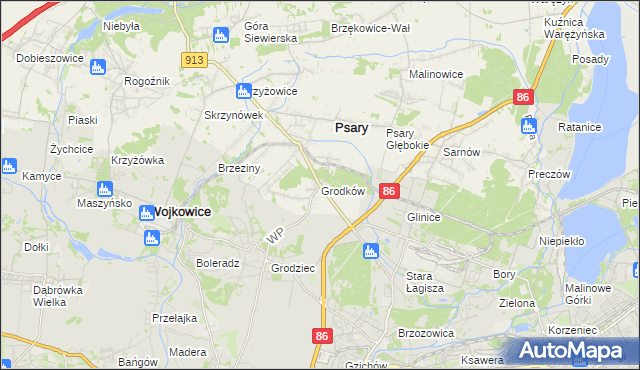 mapa Grodków gmina Psary, Grodków gmina Psary na mapie Targeo