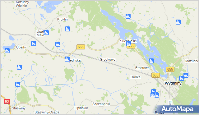 mapa Grodkowo gmina Wydminy, Grodkowo gmina Wydminy na mapie Targeo