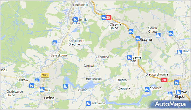 mapa Grodnica gmina Olszyna, Grodnica gmina Olszyna na mapie Targeo