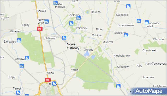 mapa Grodno gmina Nowe Ostrowy, Grodno gmina Nowe Ostrowy na mapie Targeo