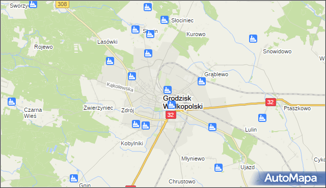 mapa Grodzisk Wielkopolski, Grodzisk Wielkopolski na mapie Targeo