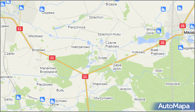 mapa Grójec gmina Środa Wielkopolska, Grójec gmina Środa Wielkopolska na mapie Targeo