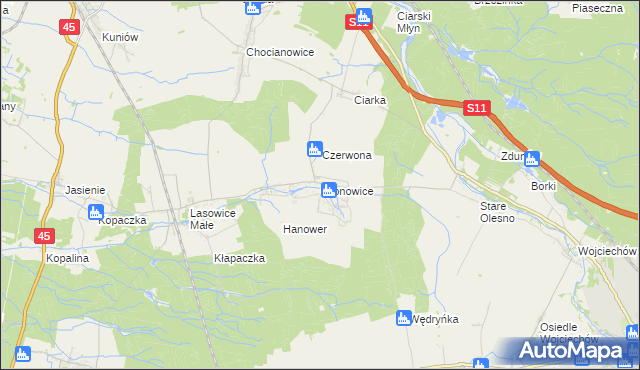 mapa Gronowice gmina Lasowice Wielkie, Gronowice gmina Lasowice Wielkie na mapie Targeo