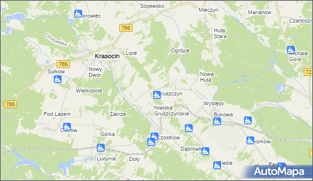mapa Gruszczyn gmina Krasocin, Gruszczyn gmina Krasocin na mapie Targeo