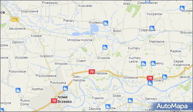 mapa Gruszów gmina Nowe Brzesko, Gruszów gmina Nowe Brzesko na mapie Targeo