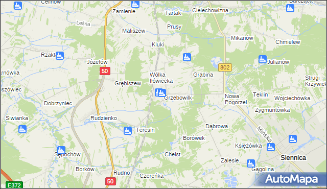 mapa Grzebowilk gmina Siennica, Grzebowilk gmina Siennica na mapie Targeo