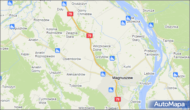 mapa Grzybów gmina Magnuszew, Grzybów gmina Magnuszew na mapie Targeo
