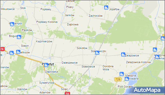 mapa Grzymałów gmina Paradyż, Grzymałów gmina Paradyż na mapie Targeo