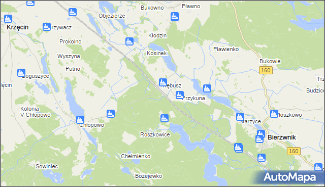 mapa Grzywna gmina Bierzwnik, Grzywna gmina Bierzwnik na mapie Targeo