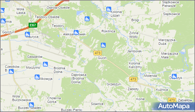 mapa Gucin gmina Buczek, Gucin gmina Buczek na mapie Targeo