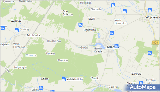 mapa Gułów gmina Adamów, Gułów gmina Adamów na mapie Targeo