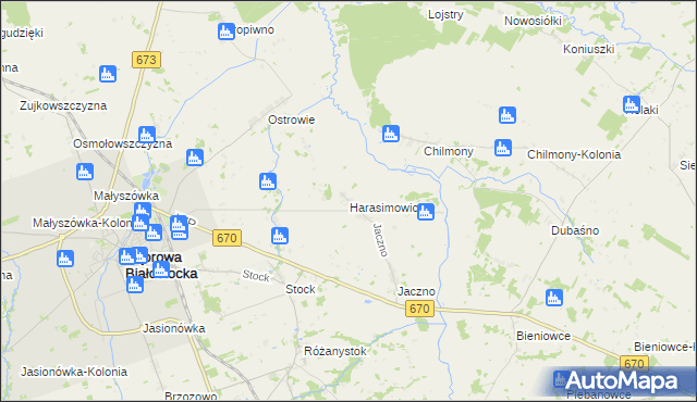 mapa Harasimowicze, Harasimowicze na mapie Targeo