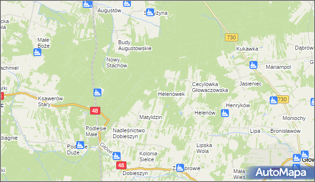 mapa Helenówek gmina Głowaczów, Helenówek gmina Głowaczów na mapie Targeo