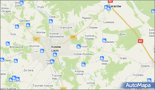 mapa Henrysin gmina Kosów Lacki, Henrysin gmina Kosów Lacki na mapie Targeo