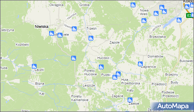 mapa Hucisko gmina Niwiska, Hucisko gmina Niwiska na mapie Targeo