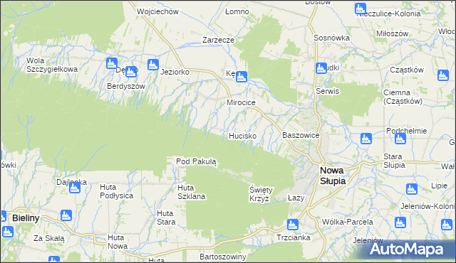 mapa Hucisko gmina Nowa Słupia, Hucisko gmina Nowa Słupia na mapie Targeo