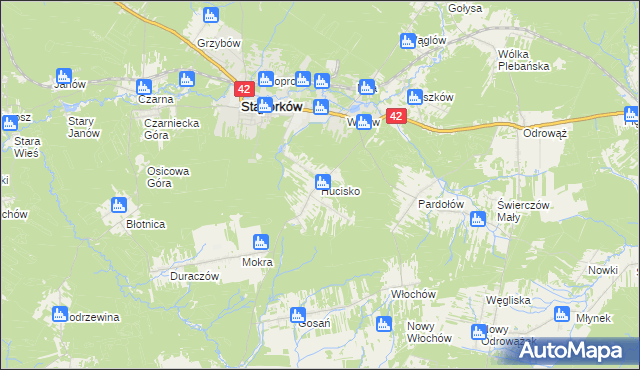 mapa Hucisko gmina Stąporków, Hucisko gmina Stąporków na mapie Targeo