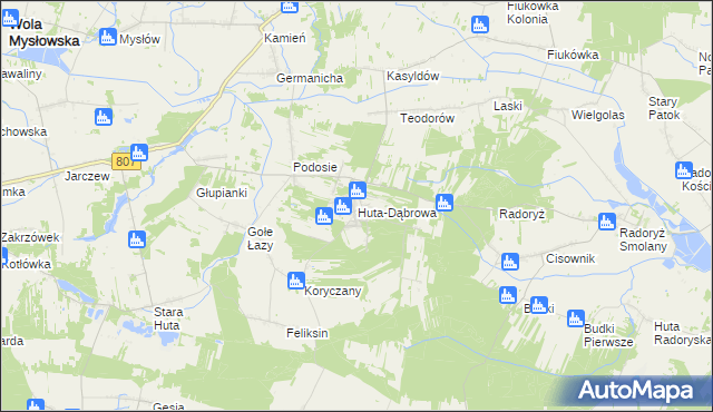 mapa Huta-Dąbrowa, Huta-Dąbrowa na mapie Targeo