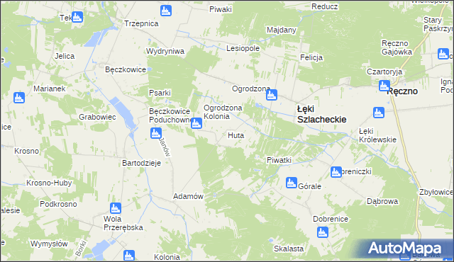 mapa Huta gmina Łęki Szlacheckie, Huta gmina Łęki Szlacheckie na mapie Targeo