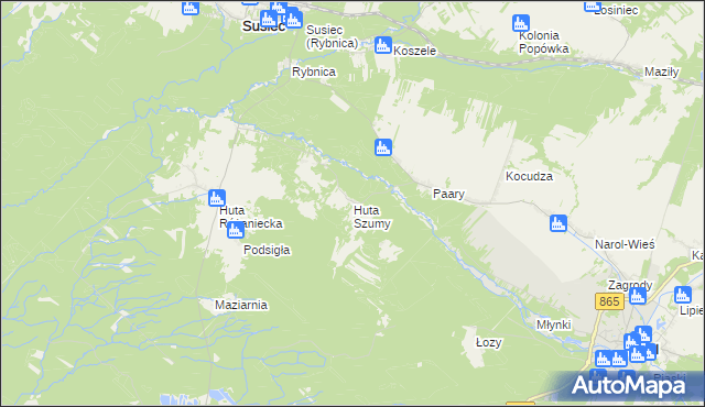 mapa Huta Szumy, Huta Szumy na mapie Targeo