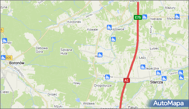 mapa Hutki gmina Konopiska, Hutki gmina Konopiska na mapie Targeo