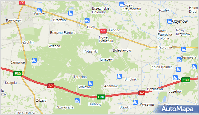mapa Ignacew gmina Krzymów, Ignacew gmina Krzymów na mapie Targeo