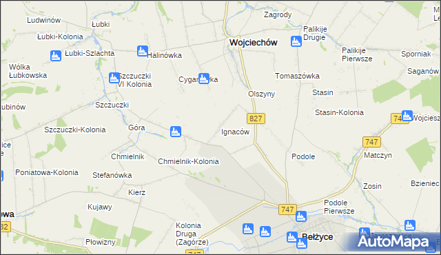 mapa Ignaców gmina Wojciechów, Ignaców gmina Wojciechów na mapie Targeo