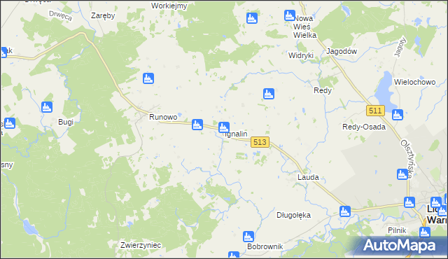 mapa Ignalin gmina Lidzbark Warmiński, Ignalin gmina Lidzbark Warmiński na mapie Targeo