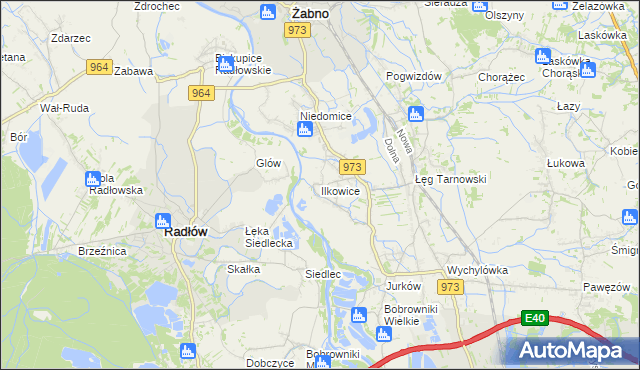 mapa Ilkowice gmina Żabno, Ilkowice gmina Żabno na mapie Targeo