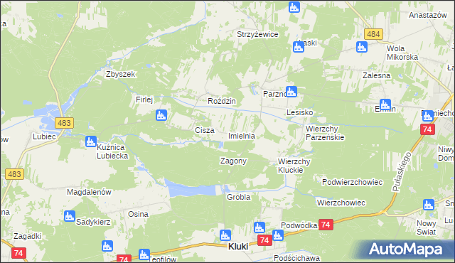 mapa Imielnia gmina Kluki, Imielnia gmina Kluki na mapie Targeo