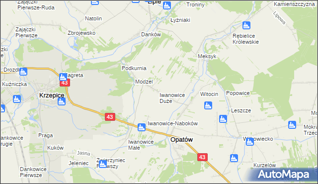 mapa Iwanowice Duże, Iwanowice Duże na mapie Targeo