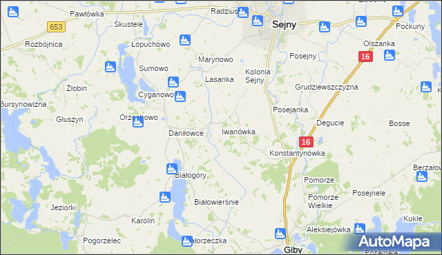 mapa Iwanówka gmina Giby, Iwanówka gmina Giby na mapie Targeo