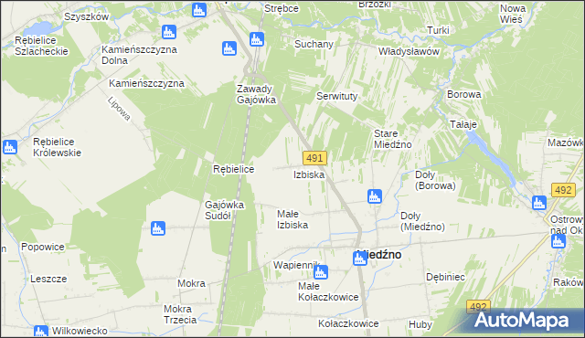 mapa Izbiska gmina Miedźno, Izbiska gmina Miedźno na mapie Targeo