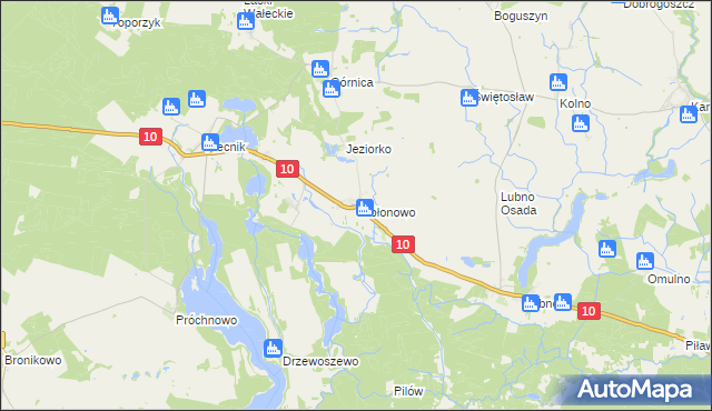 mapa Jabłonowo gmina Mirosławiec, Jabłonowo gmina Mirosławiec na mapie Targeo