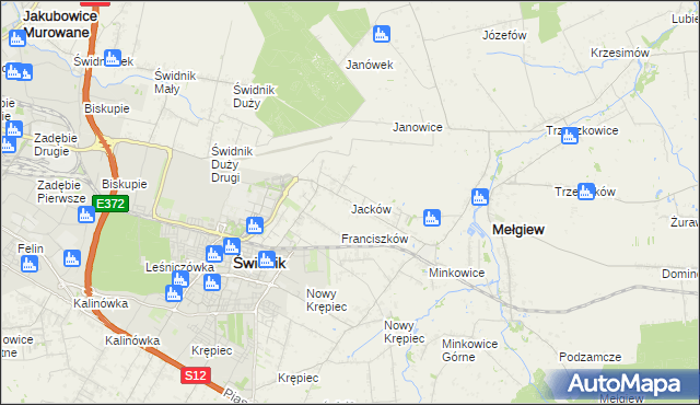 mapa Jacków gmina Mełgiew, Jacków gmina Mełgiew na mapie Targeo
