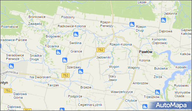 mapa Jadowniki gmina Pawłów, Jadowniki gmina Pawłów na mapie Targeo