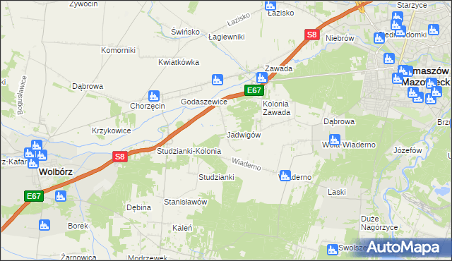 mapa Jadwigów gmina Tomaszów Mazowiecki, Jadwigów gmina Tomaszów Mazowiecki na mapie Targeo