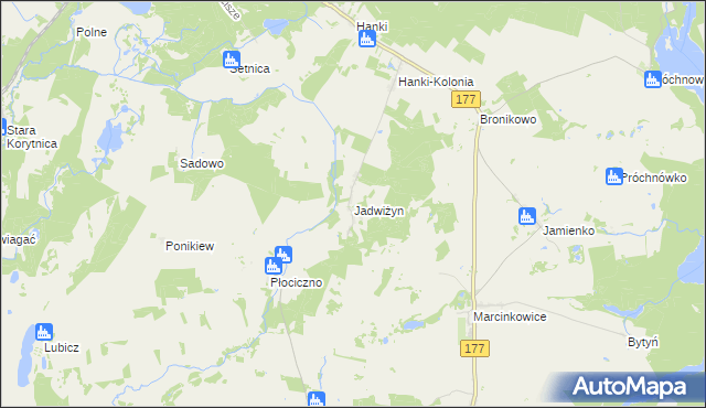 mapa Jadwiżyn gmina Mirosławiec, Jadwiżyn gmina Mirosławiec na mapie Targeo