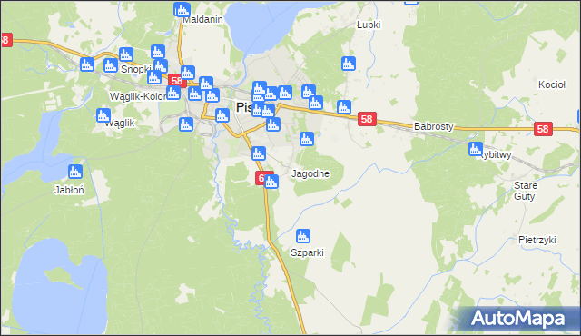 mapa Jagodne gmina Pisz, Jagodne gmina Pisz na mapie Targeo