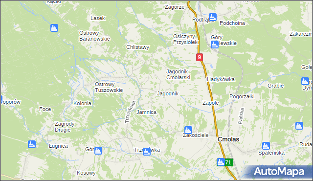 mapa Jagodnik gmina Cmolas, Jagodnik gmina Cmolas na mapie Targeo